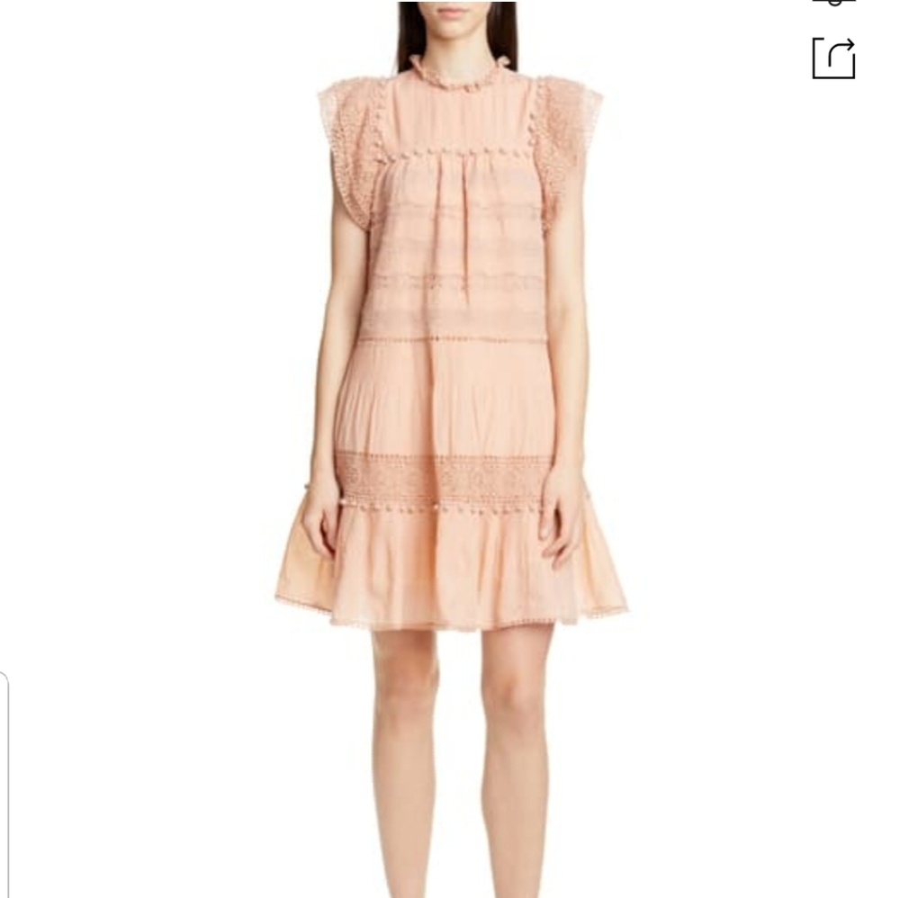 Ulla Johnson Nora Crochet Trim Trapeze Dress